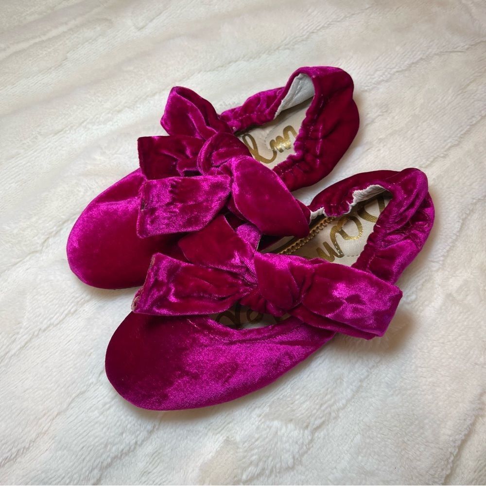 Sam Edelman Girls Felicity Mary Jane Flats Velvet Pink Fuchsia